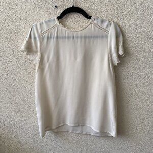 Ulla Johnson Womens Top White Ivory Sheer Lace Trim 100% Silk Blouse Size 0